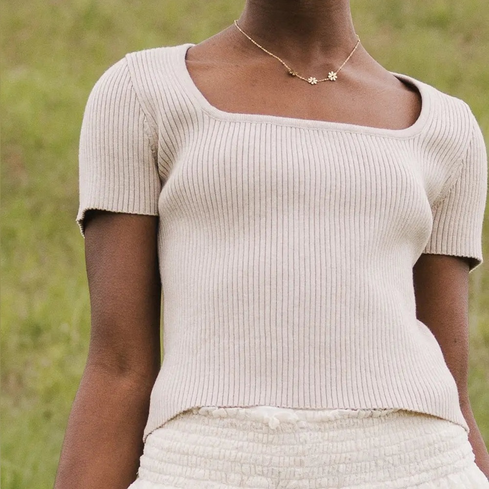 Cosette Square Neckline Top in Oatmeal